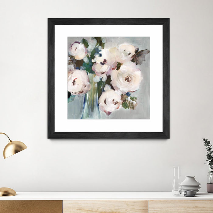 \"Pale Pink Bouquet I\" Matted and Framed Black 30x30 Wall Art