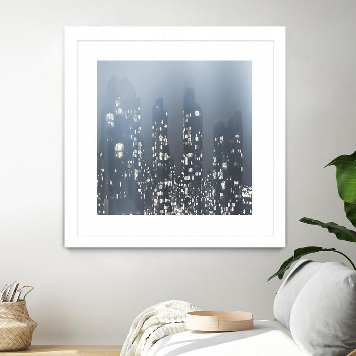 \"Dark City\" Matted and Framed White 36x36 Wall Art