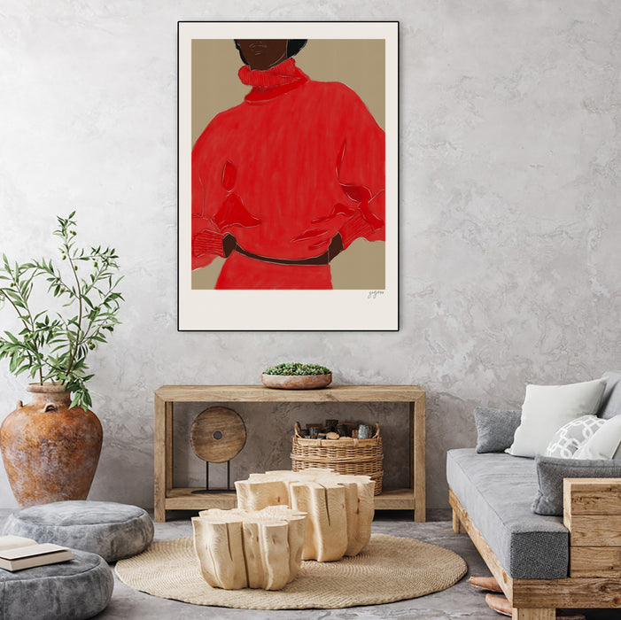 \"Woman In Red\" Canvas Framed Black 24x32 Wall Art