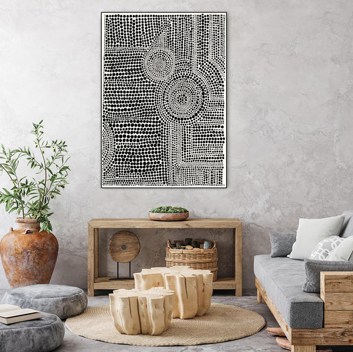 \"Clustered Dots A\" Canvas Framed Black 30x40 Wall Art