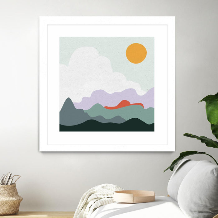 \"Mountainous I\" Matted and Framed White 30x30 Wall Art