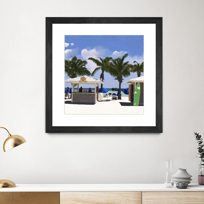 \"Key West Cabana I\" Matted and Framed Black 36x36 Wall Art