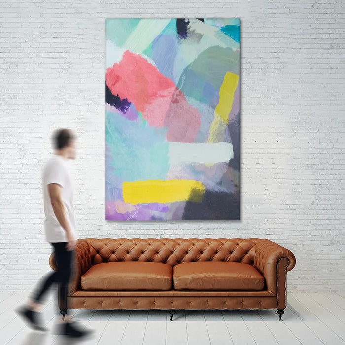 \"Brush Painting Texture Abstract In Blue Pink Yellow Green\" Giant Art 72x48 Wall Art