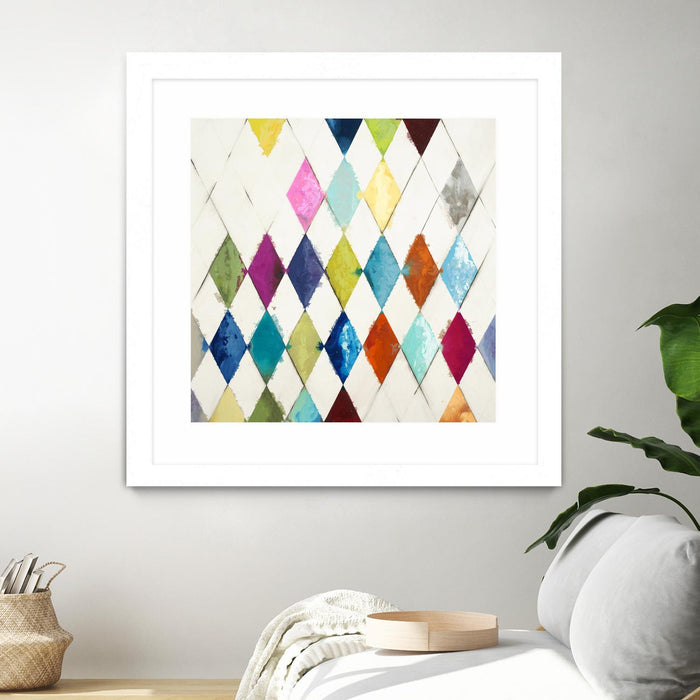 \"Diamonds\" Matted and Framed White 36x36 Wall Art
