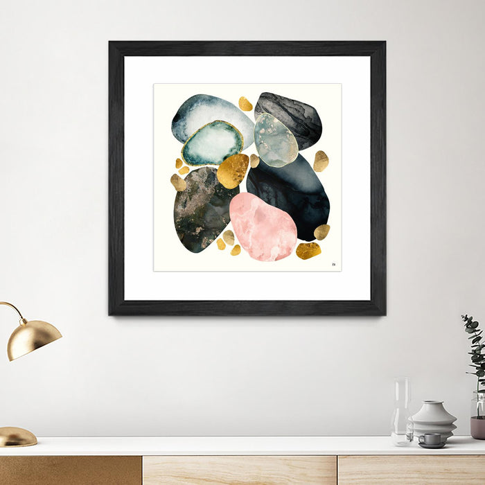 \"Pebble Abstract\" Matted and Framed Black 36x36 Wall Art