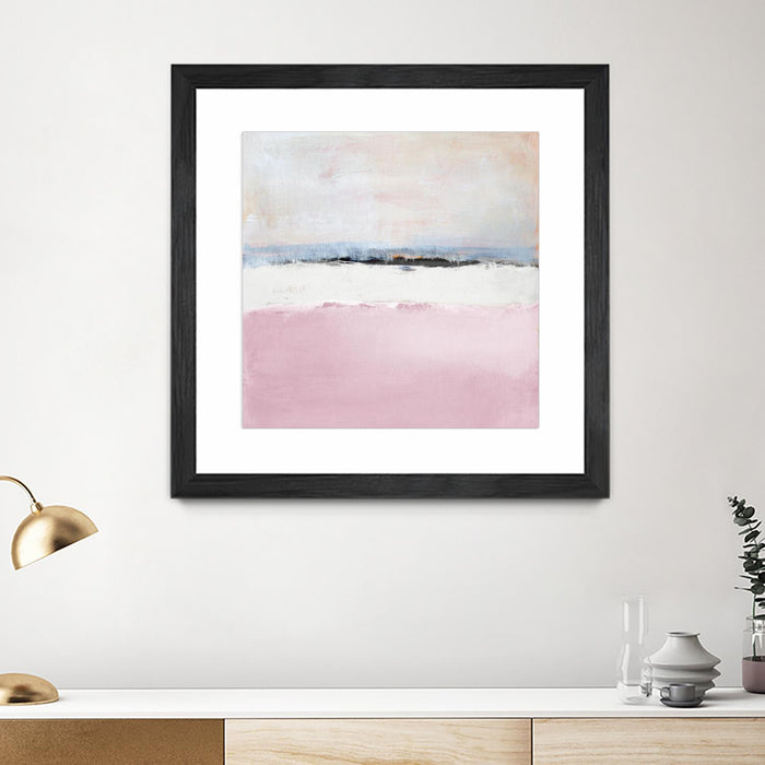 \"Pink Sea Abstract\" Matted and Framed Black 30x30 Wall Art