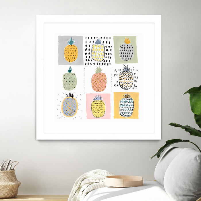 \"Nine Pineapples\" Matted and Framed White 30x30 Wall Art