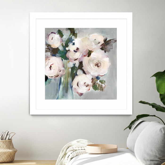 \"Pale Pink Bouquet I\" Matted and Framed White 30x30 Wall Art