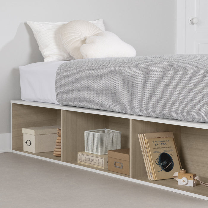 Hourra Twin Platform Bed with Open Storage - Soft Elm/White 