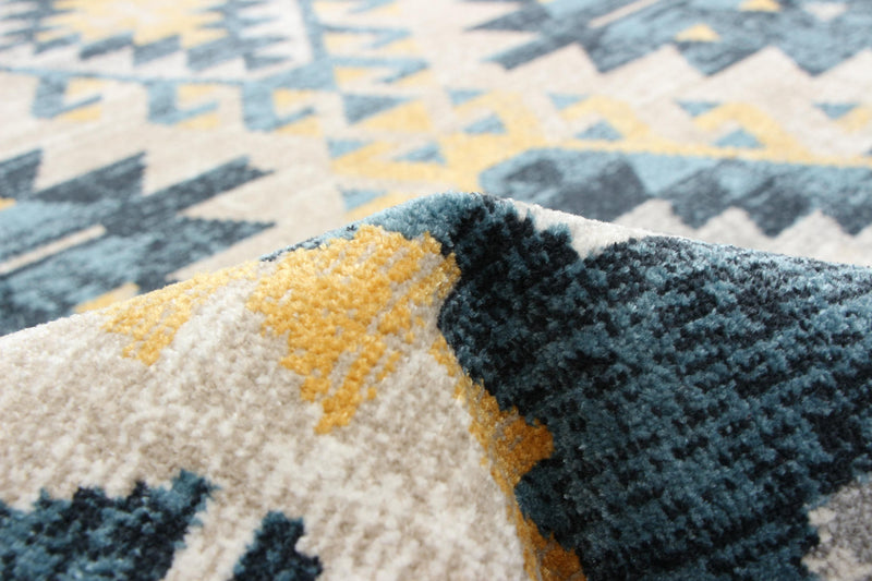 Mosaic Taupe/Blue Machine Washable Area Rug - 5'0\" x 7'0\"