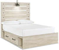 Abby Platform Side Storage Bed with LED Light & USB Ports, White - Full Size 