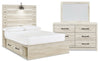 Abby 5pc Bedroom Set with Side Storage Bed, Dresser & Mirror, LED, USB, White - Full Size