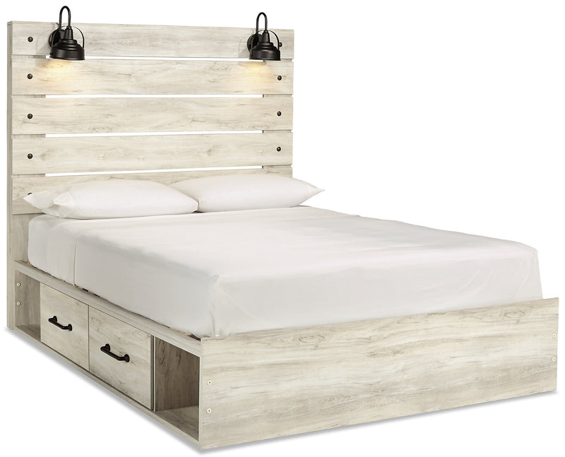 Abby Queen Side Storage Bed - {Rustic}, {Industrial} style Bed in White {Engineered Wood}