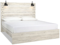 Abby Panel Bed with Headboard & Frame, LED, USB, White - King Size 