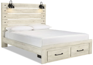 Abby Storage Bed with LED Light & USB Ports, White - King Size