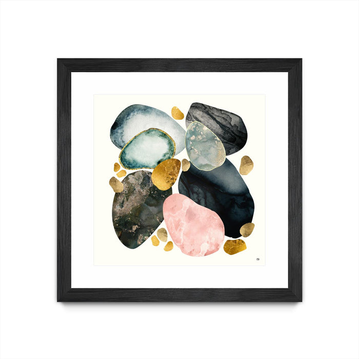 \"Pebble Abstract\" Matted and Framed Black 30x30 Wall Art