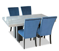 Cami 5pc Dining Set with Table & 4 Blue Chairs, Genuine Marble Top, 70