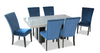 Cami 7pc Dining Set with Table & 6 Blue Chairs, Genuine Marble Top, 70