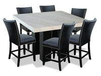 Cami 7pc Counter-Height Dining Set with Table & 6 Black Chairs, Genuine Marble Top, 54