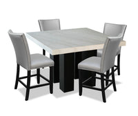 Cami 5pc Counter-Height Dining Set with Table & 4 Grey Chairs, Genuine Marble Top, 54