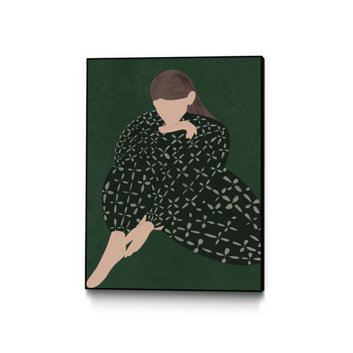 \"Woman In Green\" Canvas Framed Black 30x40 Wall Art