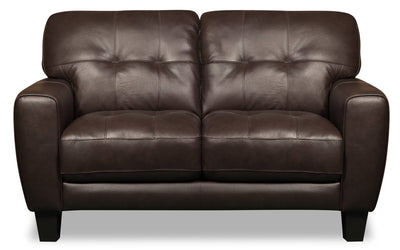 Curt Genuine Leather Loveseat - Brown - {Modern}, {Retro} style Loveseat in Brown {Solid Woods}