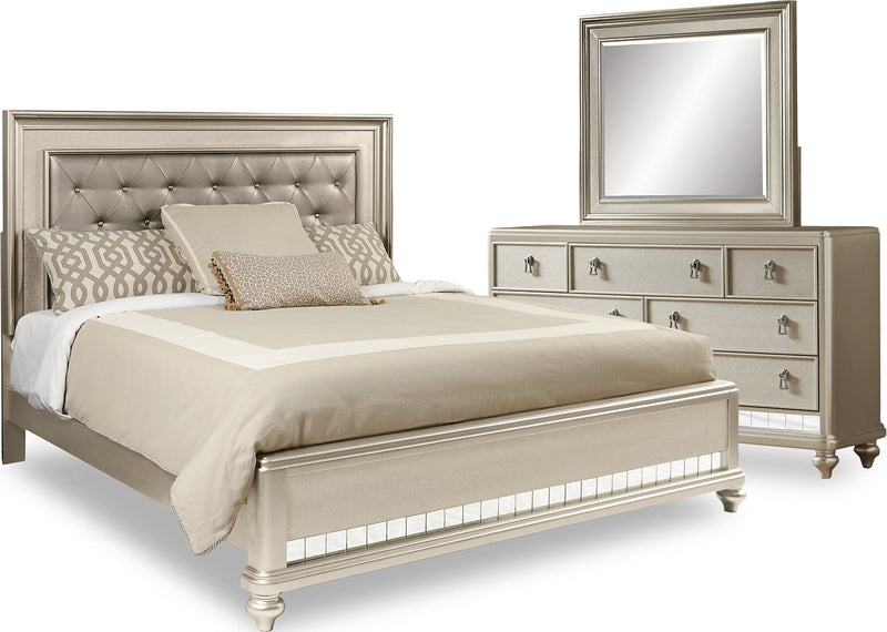 Diva 5-Piece King Bedroom Package - Glam style Bedroom Package in Silver Hardwood Solids and Birch Veneers