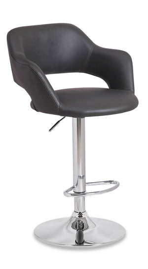 Finn Barstool with Swivel & Adjustable Seat, Vegan Leather Fabric, Metal - Grey