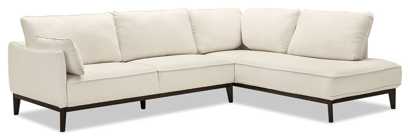 Gena 2-Piece Linen-Look Fabric Right-Facing Sectional – Cotton - Modern style Sectional in Cream