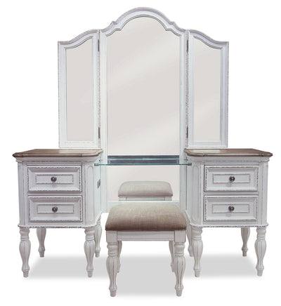 Grace 3-Piece Vanity Set with Lift-Top Stool – Antique White - {Country} style Accent Cabinet in Antique White {Poplar}