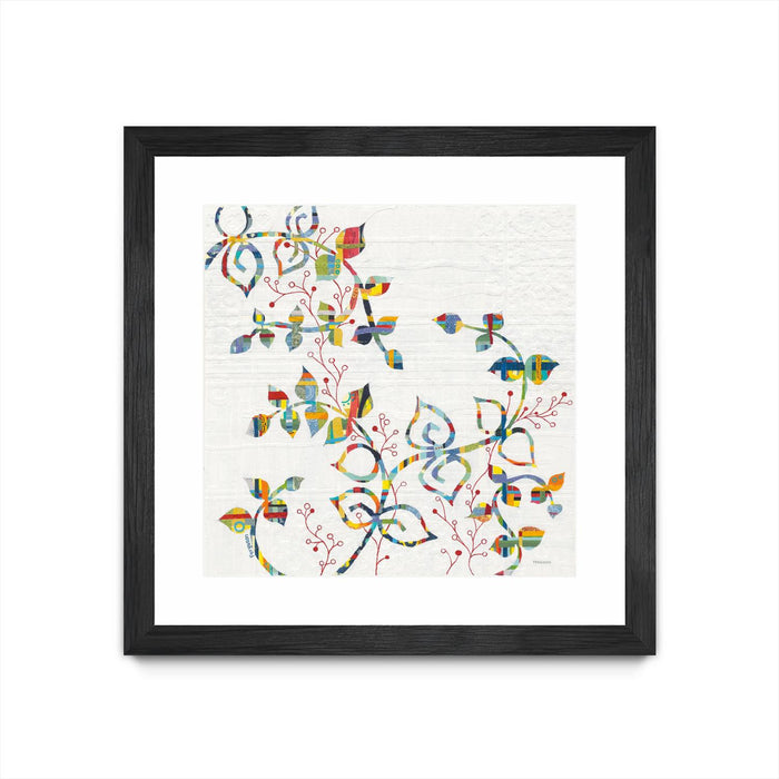 \"Rainbow Vines With Berries\" Matted and Framed Black 36x36 Wall Art