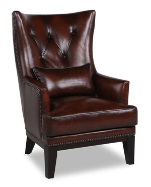 Haden Genuine Leather Accent Chair - Brown