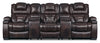 Hugo 5-Piece Genuine Leather Home Theatre Power Reclining Sectional with Storage Arms and Cupholders - Brown