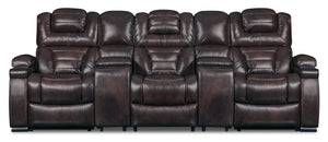 Hugo 5-Piece Genuine Leather Home Theatre Power Reclining Sectional with Storage Arms and Cupholders - Brown