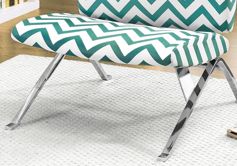 Teal Chevron Fabric and Chrome Metal Accent Chair