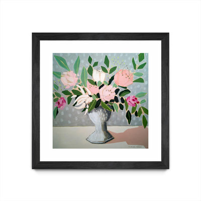 "Spring Florals 1" Matted and Framed Black 30x30 Wall Art