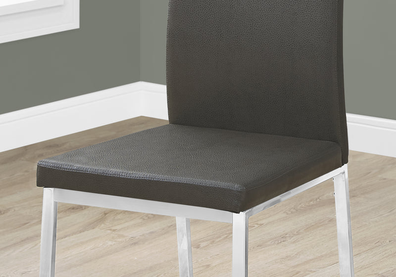 2pcs Grey Leather-look Chrome Dining Chair