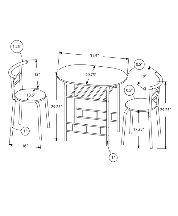 3pcs Natural Top White Metal Dining Set