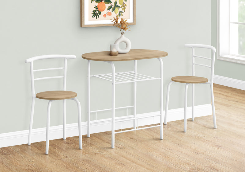 3pcs Natural Top White Metal Dining Set