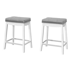 White Grey Leather-Look Silver Bar Stool - Set of 2