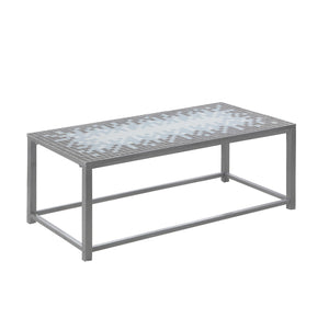 Grey Blue Tile Top Hammered Silver Coffee Table