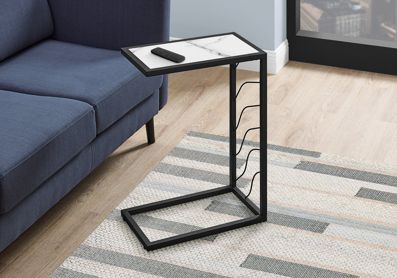 White Marble-look Black Metal Accent Table