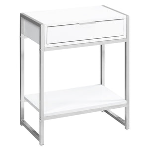 Glossy White Chrome Metal Accent Table