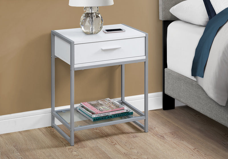 White Silver Metal Tempered Glass Accent Table