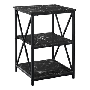 Black Marble-look Black Metal Side Table Nightstand Table