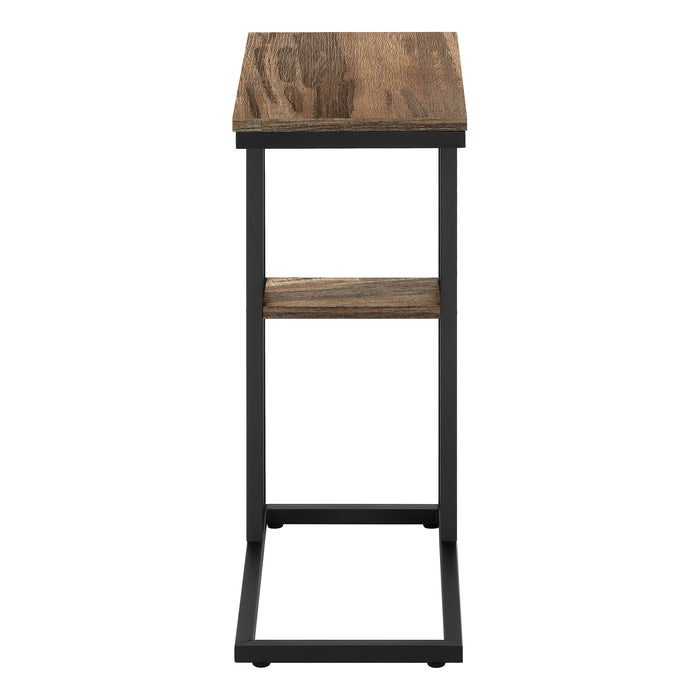 Medium Brown Reclaimed Wood-look black Metal Side Table