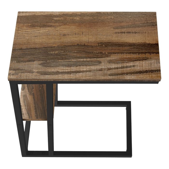 Medium Brown Reclaimed Wood-look black Metal Side Table