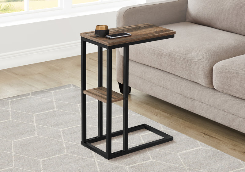 Medium Brown Reclaimed Wood-look black Metal Side Table