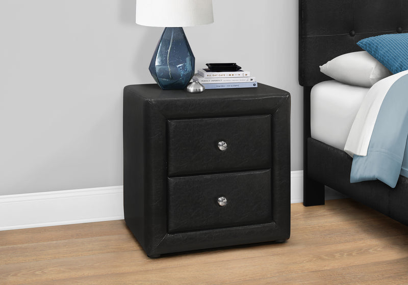 Black Leather-look Bedroom Nightstand