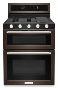 KitchenAid 6 Cu. Ft. Gas Range with Self-Clean and Double Oven - Black Stainless Steel PrintShield™ … 